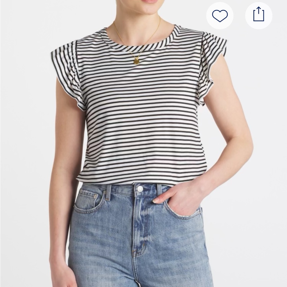 Nine Britton Black and White Striped Short Sleeve Top